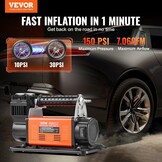 VEVOR 12V Heavy Duty Luchtcompressor - 150 PSI - 7.06 CFM - Oranje - Bandenpomp met Digitale Manometer