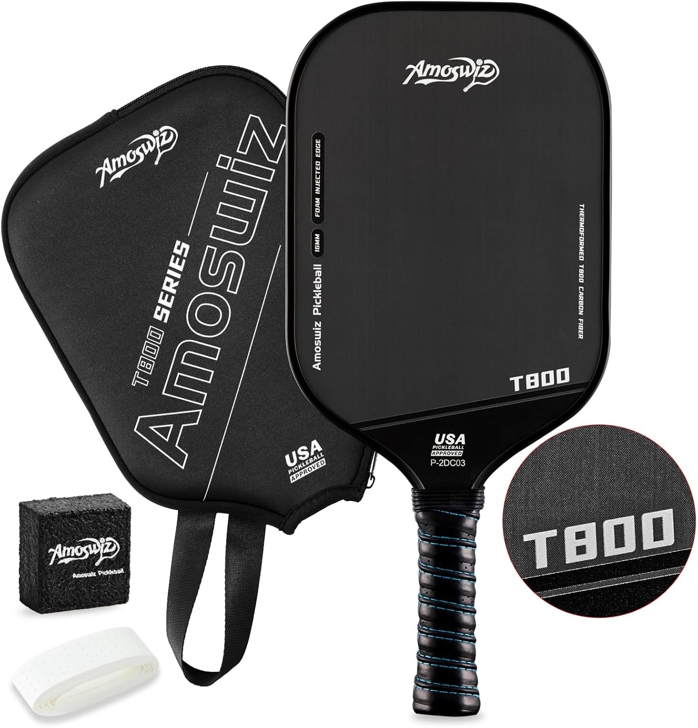 Amoswiz T800 Carbon Fiber Pickleball Paddle Zwart