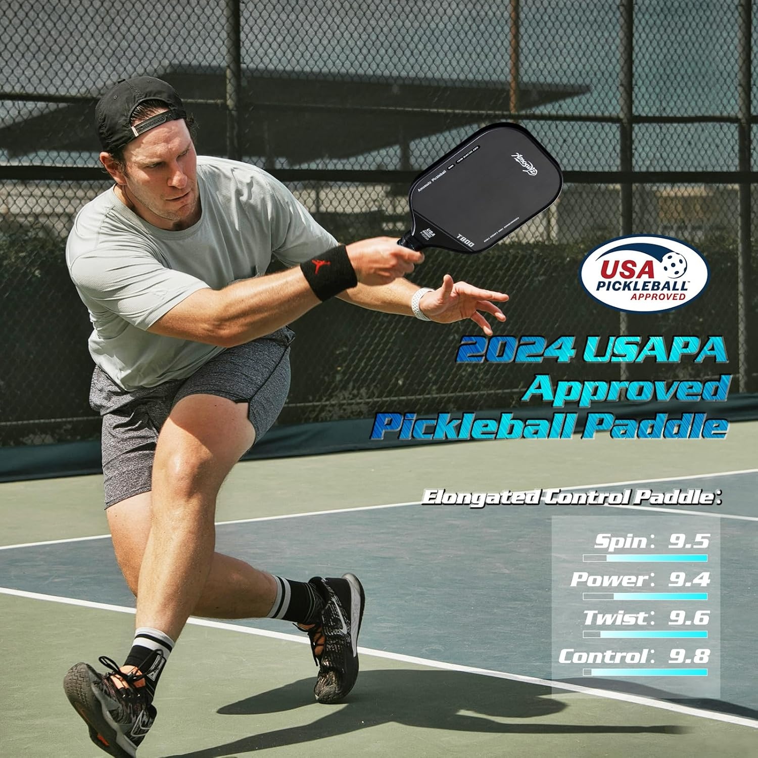 Amoswiz T800 Carbon Fiber Pickleball Paddle Zwart