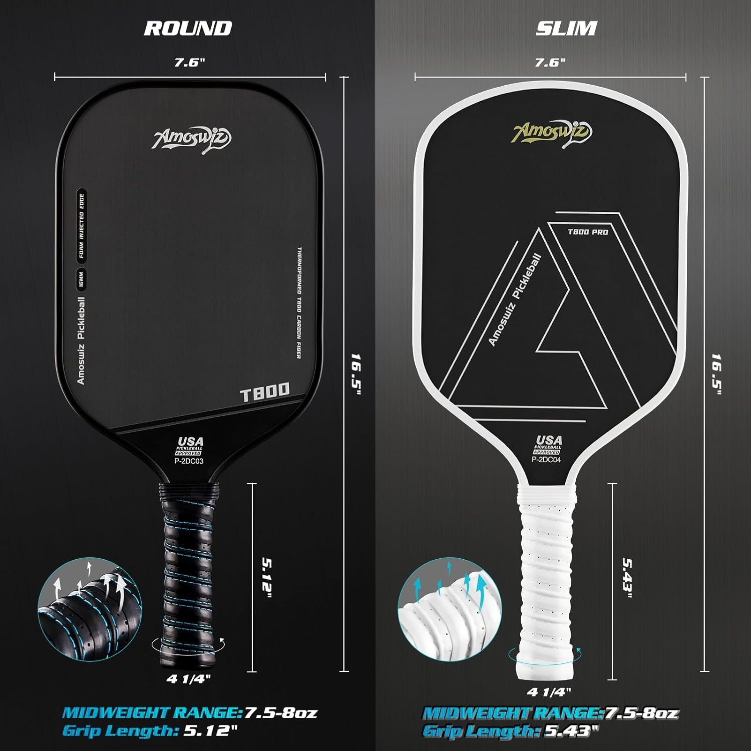 Amoswiz T800 Carbon Fiber Pickleball Paddle Zwart