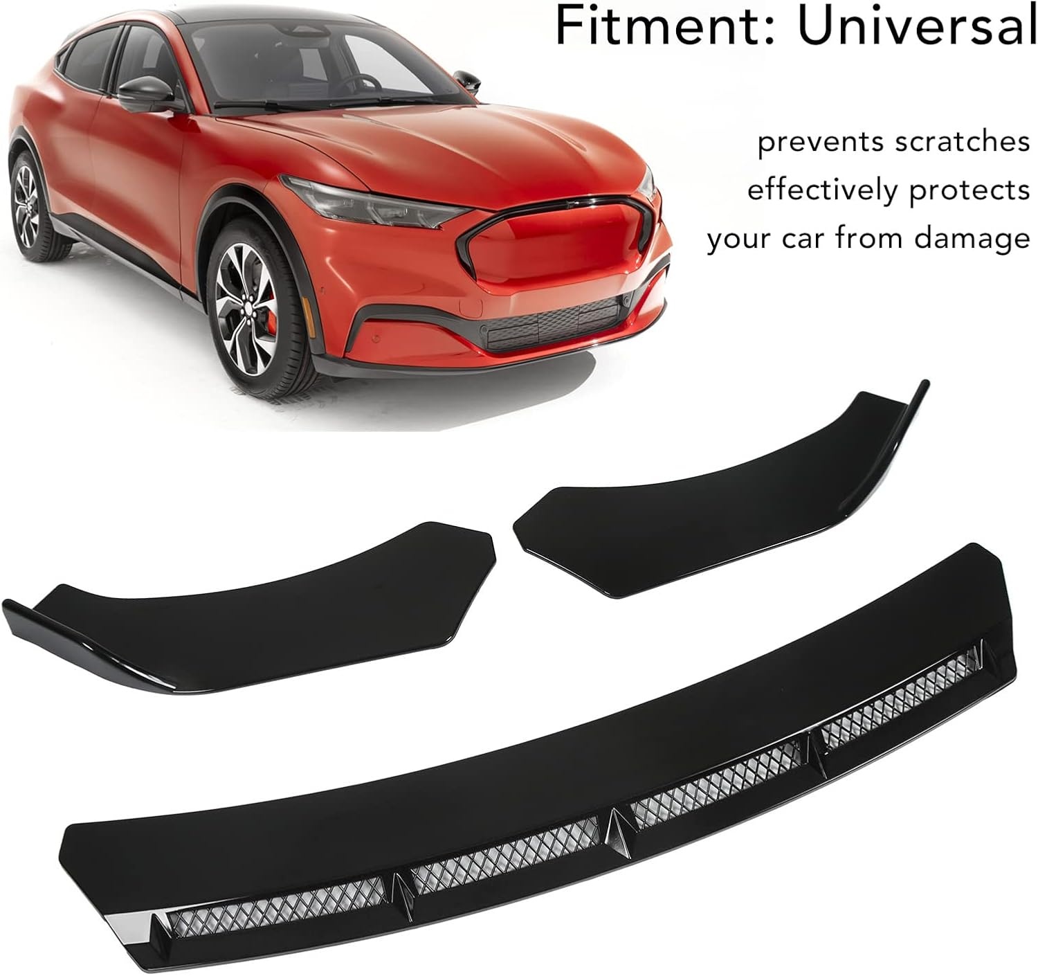 Universele zwarte bumperlip spoiler van ABS - 3 stuks