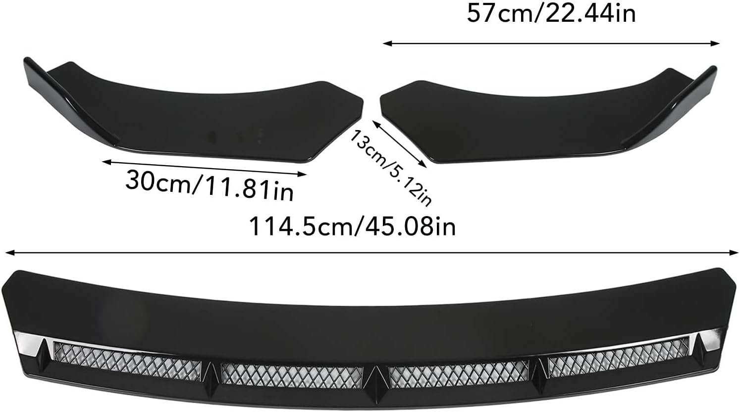 Universele zwarte bumperlip spoiler van ABS - 3 stuks