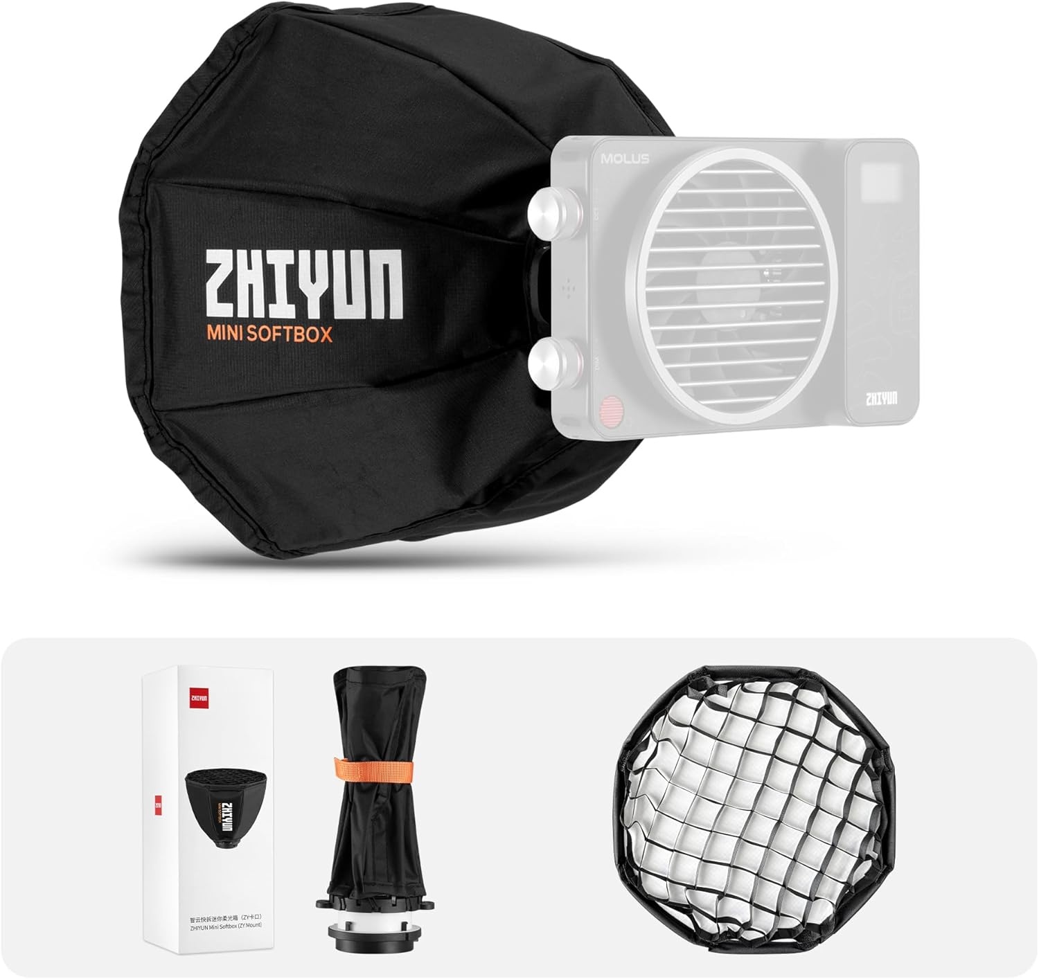 ZHIYUN Mini Softbox ZY Mount [Officieel] voor Molus X60/G60/X100, Cinepeer CX100 videolamp