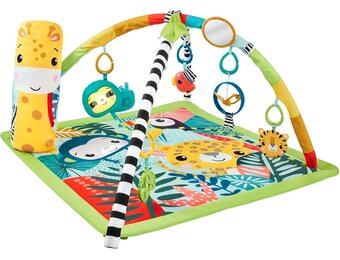 Fisher-Price 3-in-1 Baby Gym, Play Mat, Baby to Toddler, with 5 Developmental Toys with Lights and Sounds and Adjustable Bow, Rainforest, HJW08