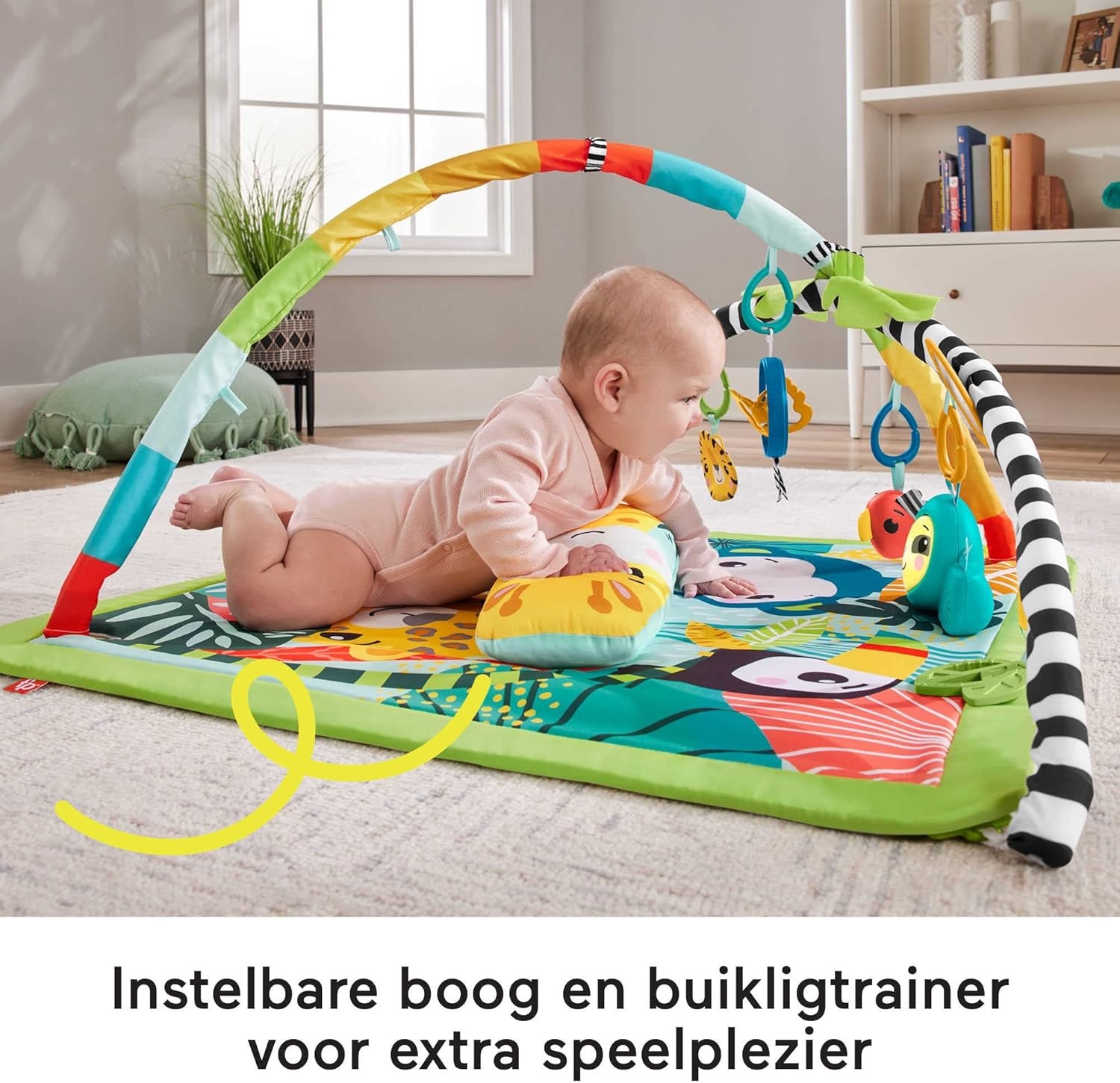 Fisher-Price 3-in-1 Baby Gym, Play Mat, Baby to Toddler, with 5 Developmental Toys with Lights and Sounds and Adjustable Bow, Rainforest, HJW08