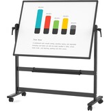 VIZ-PRO Dubbelzijdig magnetisch mobiel whiteboard, 120 x 90 cm, zwart aluminium frame en standaard