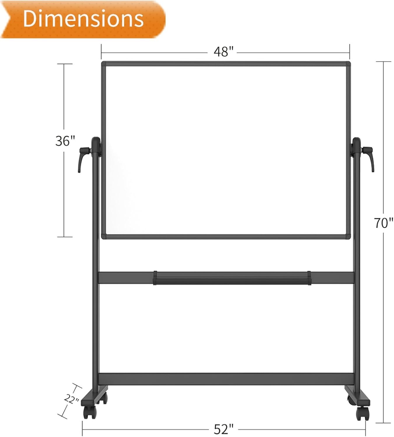 VIZ-PRO Dubbelzijdig magnetisch mobiel whiteboard, 120 x 90 cm, zwart aluminium frame en standaard
