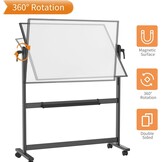 VIZ-PRO Dubbelzijdig magnetisch mobiel whiteboard, 120 x 90 cm, zwart aluminium frame en standaard