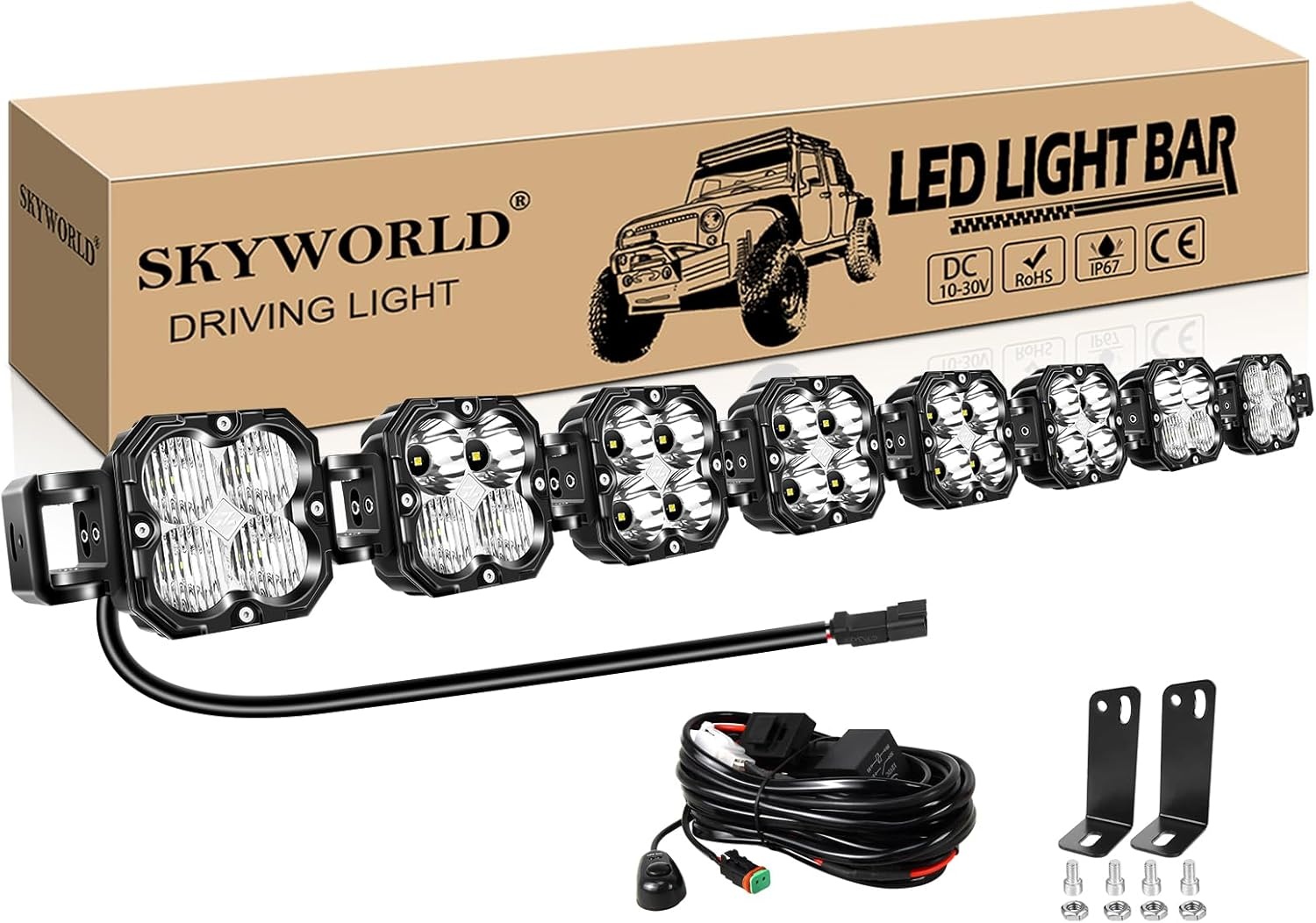 SKYWORLD Koppelbare LED Light Bar 240W met 12V DTP Kabelset - 6000K Wit