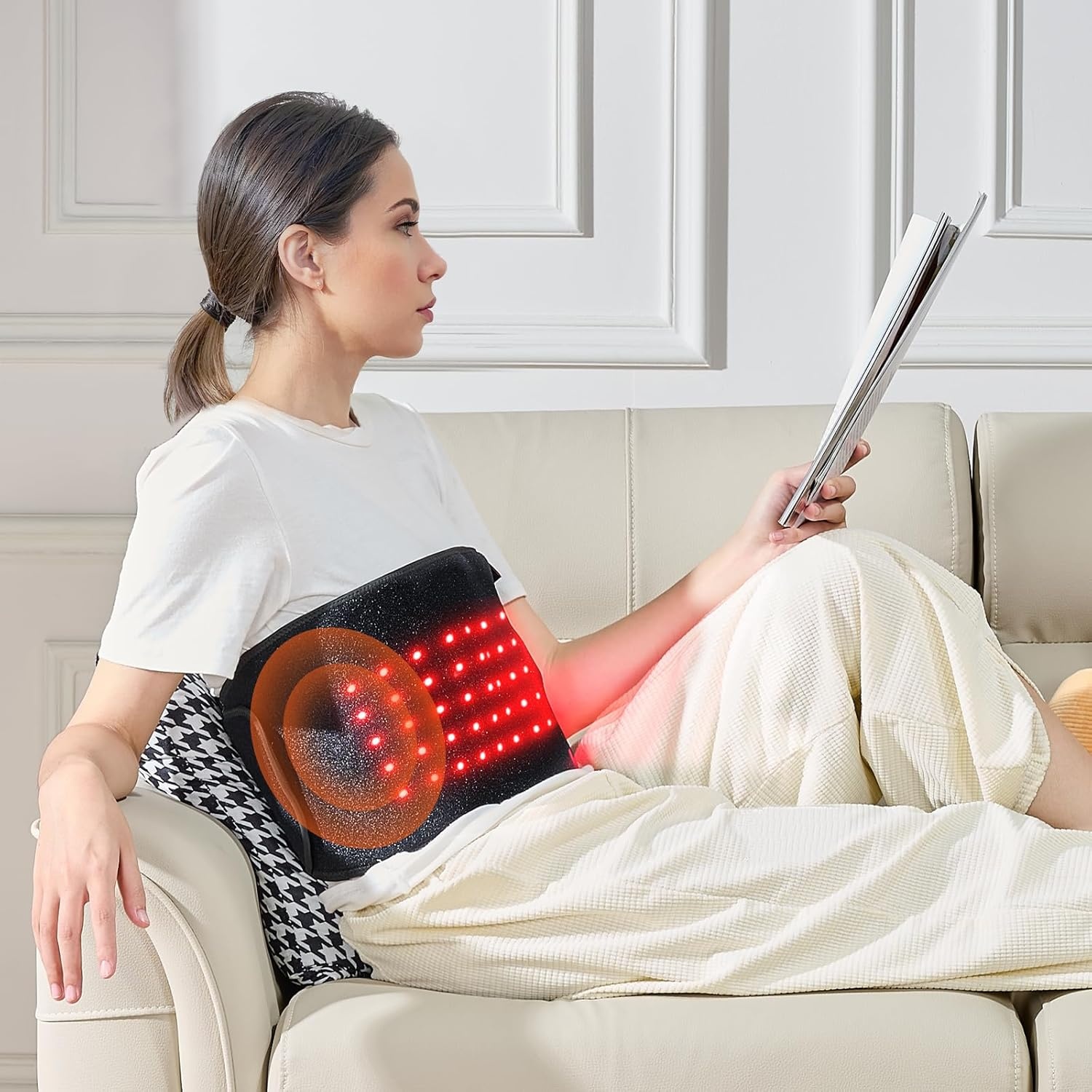 VEVOR Roodlicht therapie-riem voor taille en schouders 660 nm en 850 nm met timer, 80 leds vibratie 3 niveaus impuls 10 Hz, therapiekussen met rood licht, draadloos, voor pijnverlichting