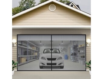 VEVOR Garagedeurscherm, 5,5 x 2,1 m voor 2 auto's, 2,6 kg zwaar glasvezelgaas voor snelle instap met zelfsluitende magneet en verzwaarde bodem, kinder-/huisdiervriendelijk, eenvoudig te installeren en