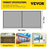 VEVOR Garagedeurscherm, 5,5 x 2,1 m voor 2 auto's, 2,6 kg zwaar glasvezelgaas voor snelle instap met zelfsluitende magneet en verzwaarde bodem, kinder-/huisdiervriendelijk, eenvoudig te installeren en