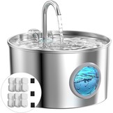 Roestvrijstalen kattenfontein, automatische kattendrinkbak, 2,2 l, waterfontein voor katten, zeer stil, waterdispenser voor katten en honden, met 6 filters + 3 sponzen
