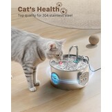 Roestvrijstalen kattenfontein, automatische kattendrinkbak, 2,2 l, waterfontein voor katten, zeer stil, waterdispenser voor katten en honden, met 6 filters + 3 sponzen