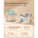 Roestvrijstalen kattenfontein, automatische kattendrinkbak, 2,2 l, waterfontein voor katten, zeer stil, waterdispenser voor katten en honden, met 6 filters + 3 sponzen