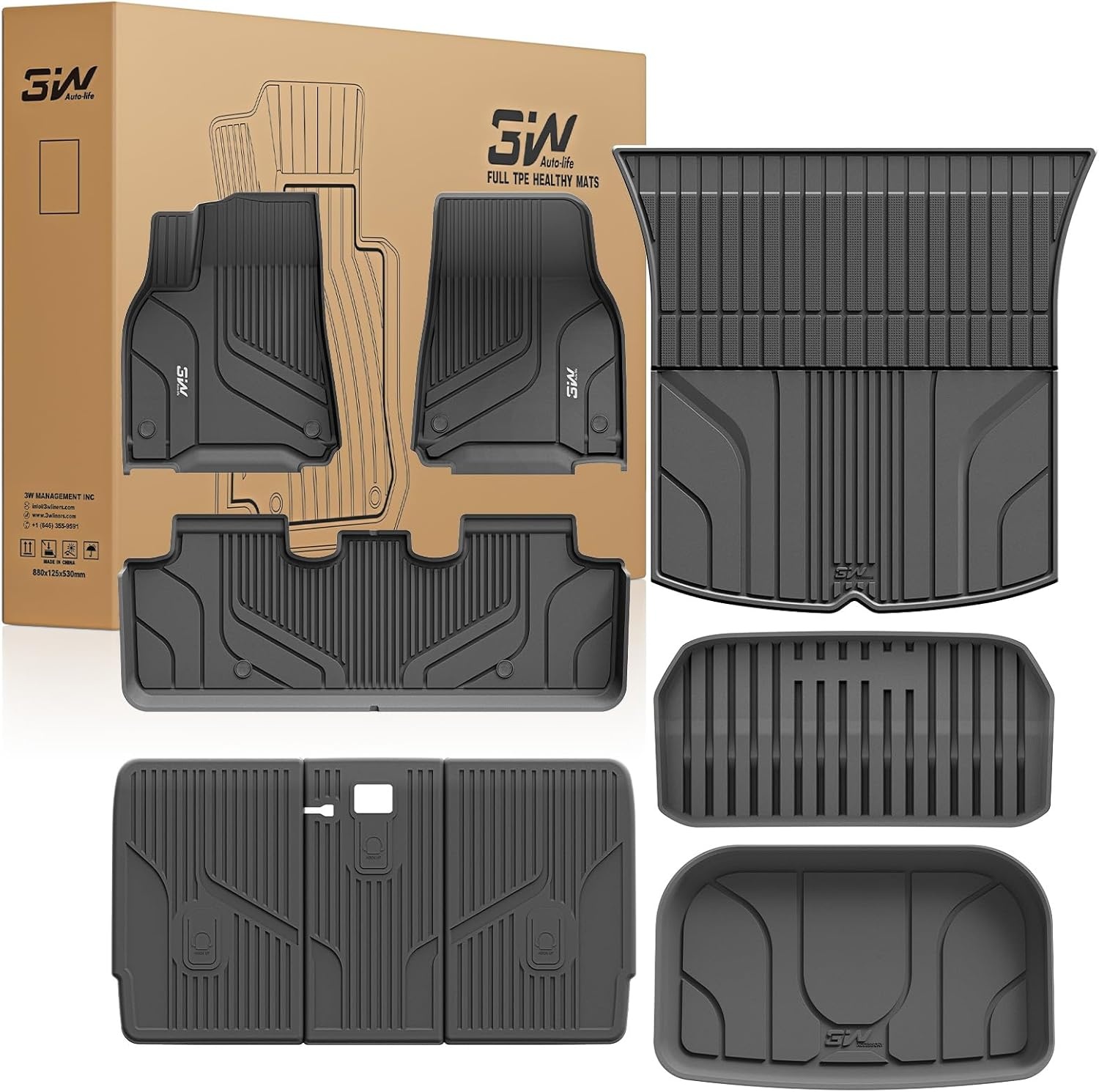 3W Vloermatten voor Tesla Model Y 2020-2024, Set van 9 Stuks, Premium TPE Automatten en Kofferbakmatten voor Alle Seizoenen, Antislip en Waterdicht, Accessoires voor Model Tesla