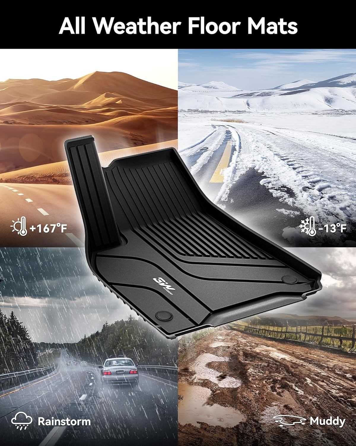 3W Vloermatten voor Tesla Model Y 2020-2024, Set van 9 Stuks, Premium TPE Automatten en Kofferbakmatten voor Alle Seizoenen, Antislip en Waterdicht, Accessoires voor Model Tesla