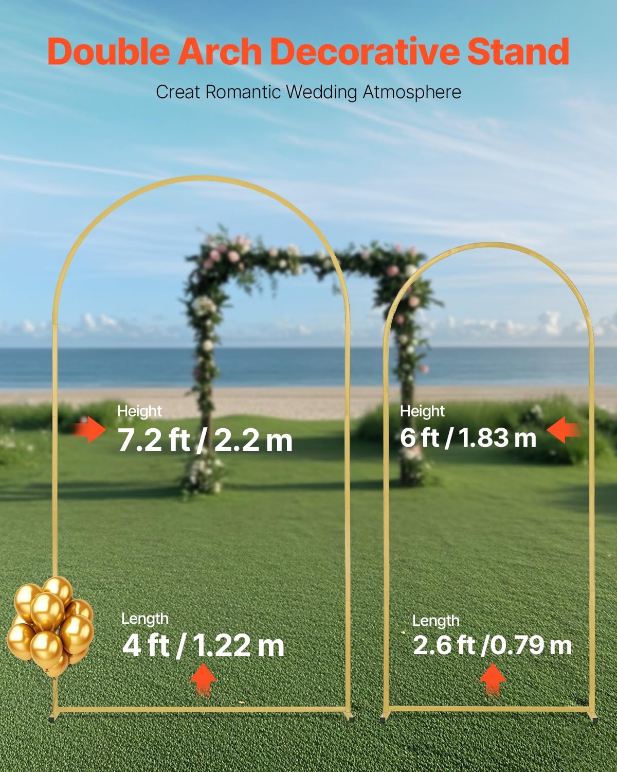 VEVOR Bruiloftsboog Set 2-delig Goud 220 cm en 180 cm - Decoratieve Achtergrond voor Feesten