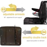 Universele waterdichte tractorstoel, 30-180 graden verstelbare sleepstoel, bestuurdersstoel met armleuning, zwart PU-leer, vorkheftruck voor de meeste mechanische stoelen (armleuningen)