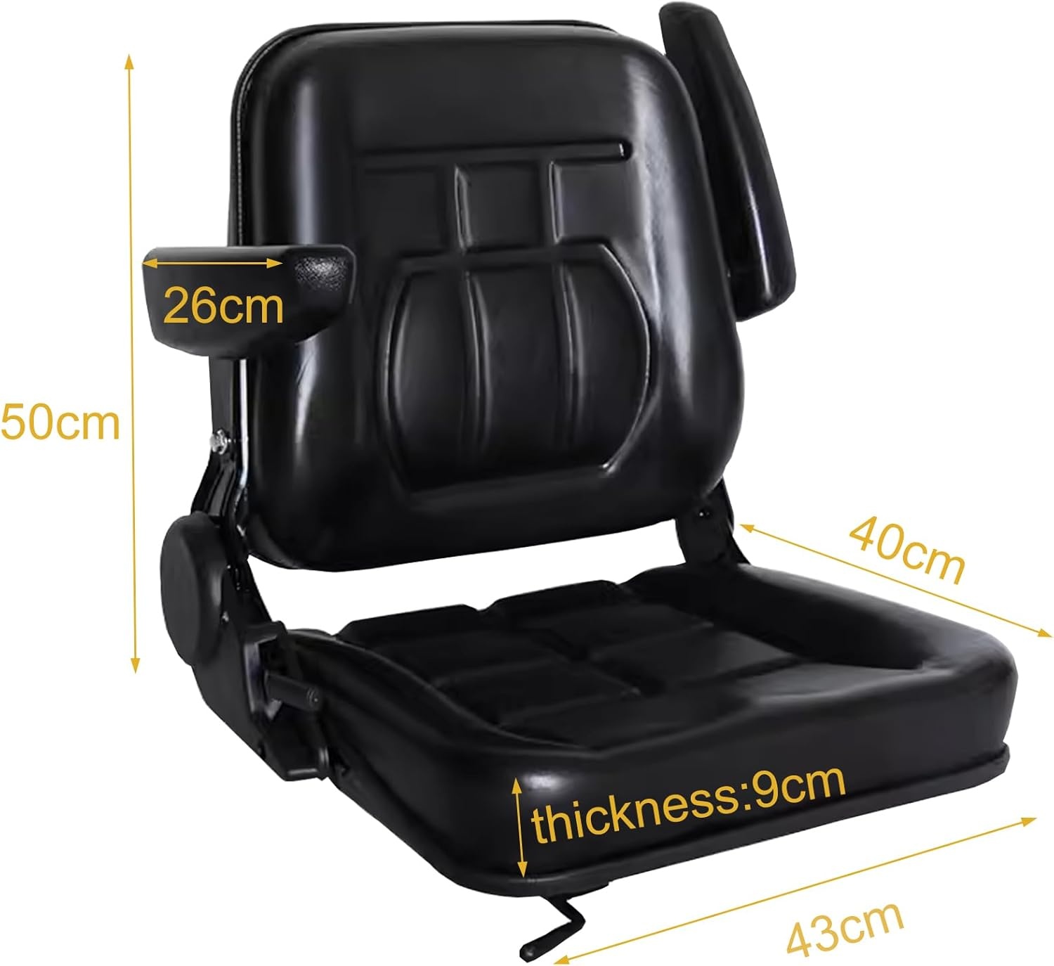 Universele waterdichte tractorstoel, 30-180 graden verstelbare sleepstoel, bestuurdersstoel met armleuning, zwart PU-leer, vorkheftruck voor de meeste mechanische stoelen (armleuningen)