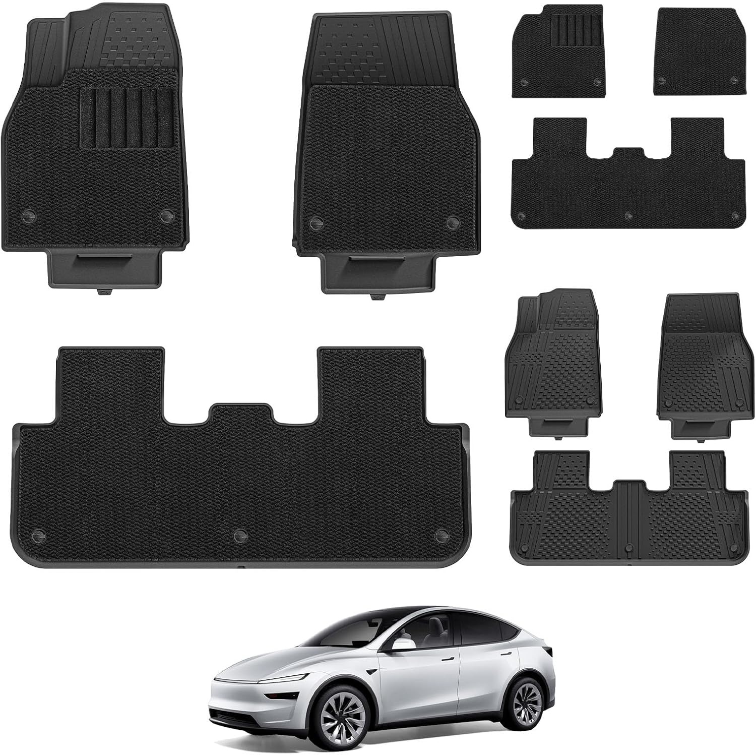 3W Set 4 Vloermatten voor Tesla Model Y Juniper 2025 2026 en kofferbakmat, Met Hondvriendelijke Functie, Thorex™-Vloermatten voor Alle Weersomstandigheden, Antislip en Waterdicht, Auto-Accessoires - Maat 1)Model Y Juniper|25|Set 4 Matten