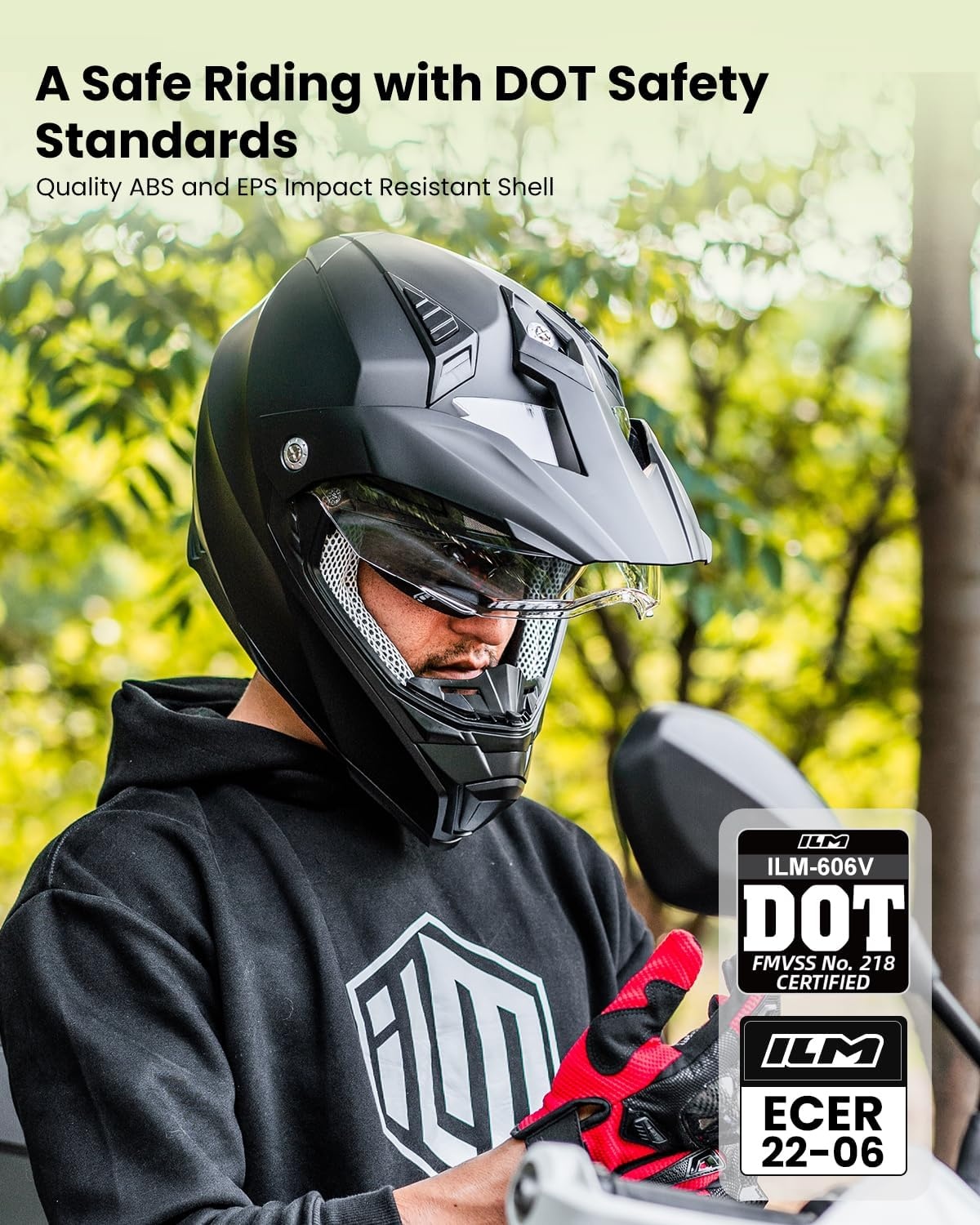 ILM Motorhelm Heren Dames Motorcross Helm Motorfiets Volgelaatshelm ATV Dirt Bike ECE Model-606V - Maat M