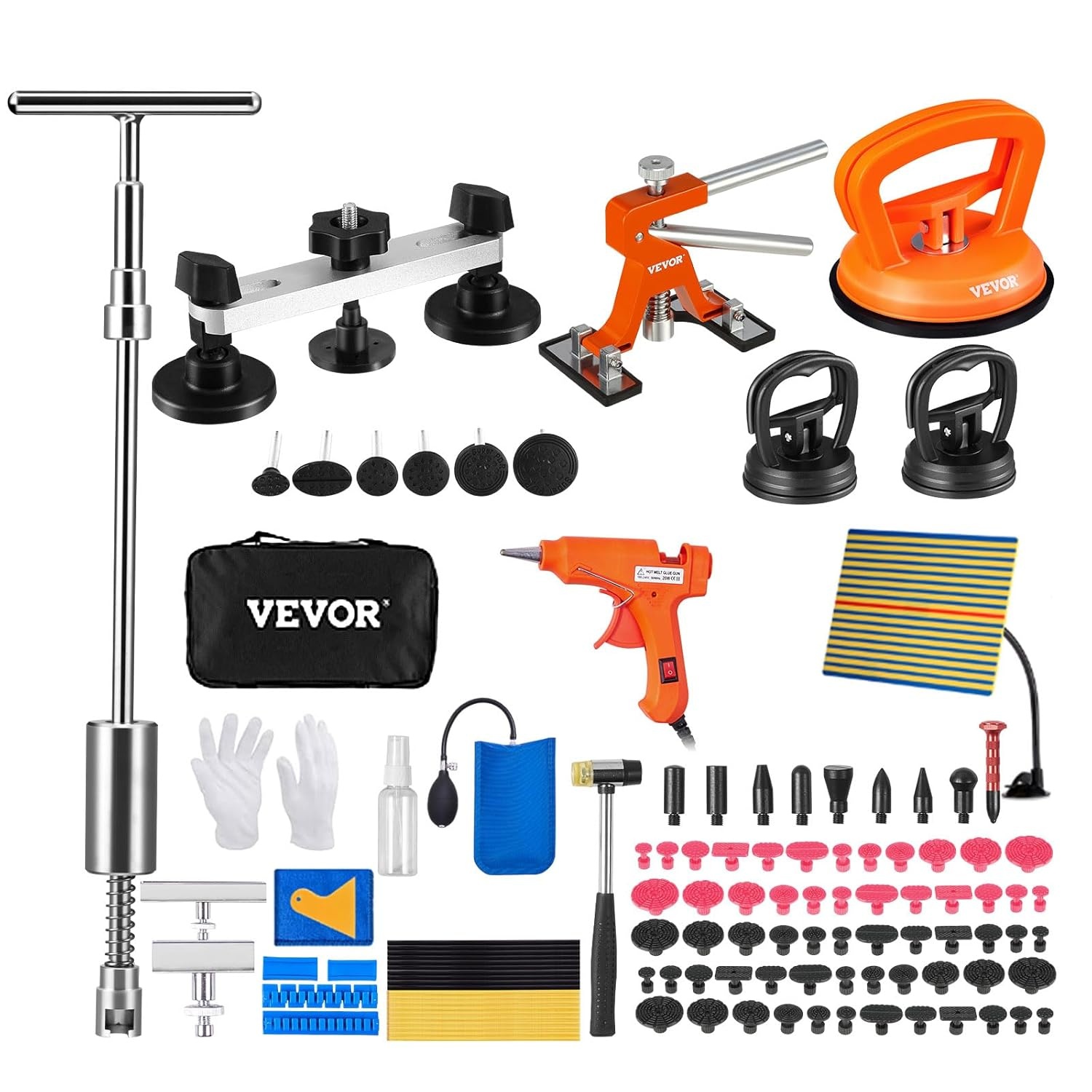VEVOR 107-delige reparatieset voor deuken zonder verf, met goudkleurige lifter, brugtrekker, glijhamer, zuignap, stoomreiniger voor auto's