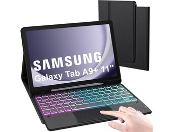 Hoes voor Galaxy Tab A9+, met toetsenbord, doe-het-zelf, 3-zones, 7-kleurige verlichting, afneembaar trackpad, tabletcover, Duits QWERTZ-lay-out, toetsenbord met penhouder voor Samsung Galaxy Tab A9