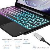 Hoes voor Galaxy Tab A9+, met toetsenbord, doe-het-zelf, 3-zones, 7-kleurige verlichting, afneembaar trackpad, tabletcover, Duits QWERTZ-lay-out, toetsenbord met penhouder voor Samsung Galaxy Tab A9