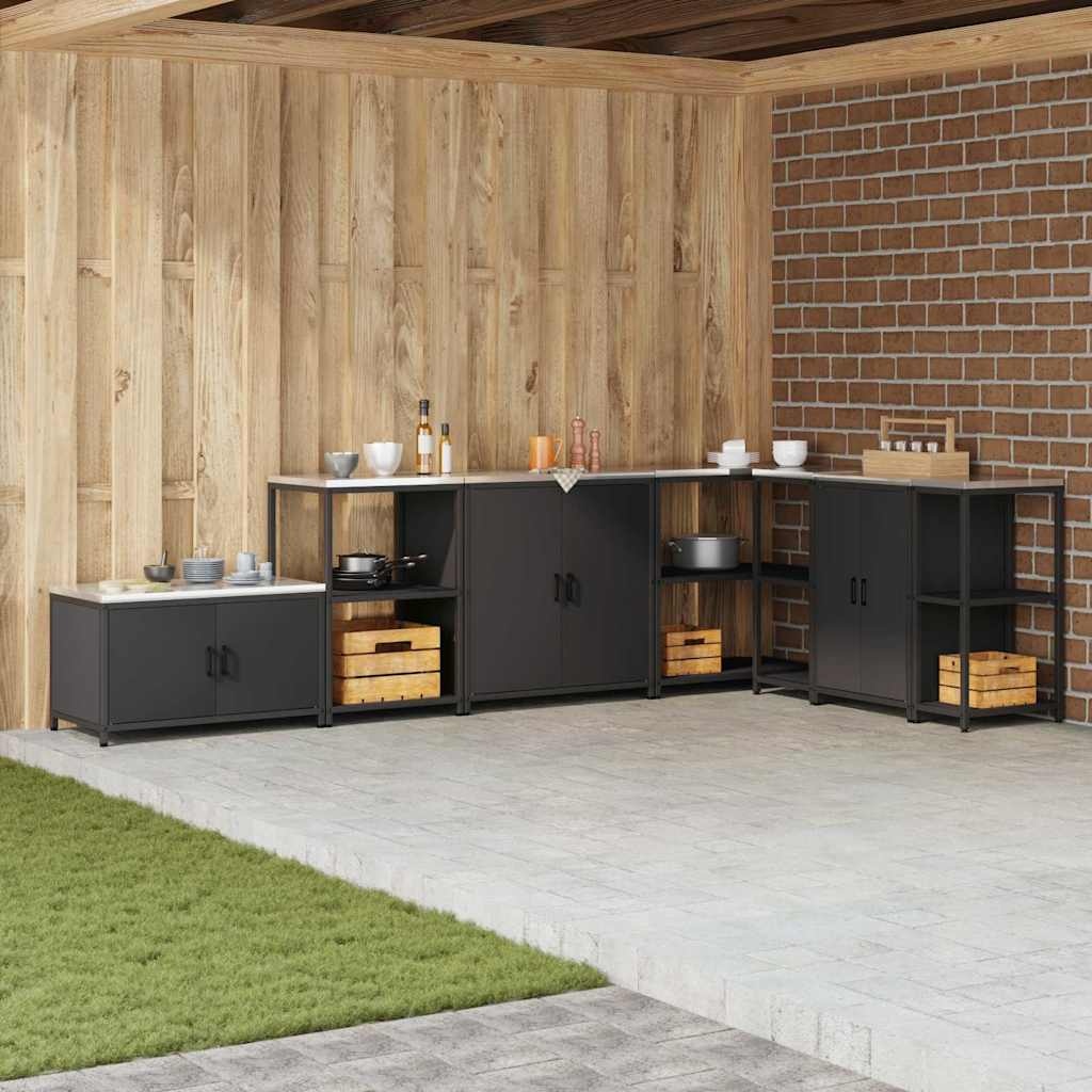 vidaXL Keukenopslag Kast met plank met opslag met de deur Zwart Staal