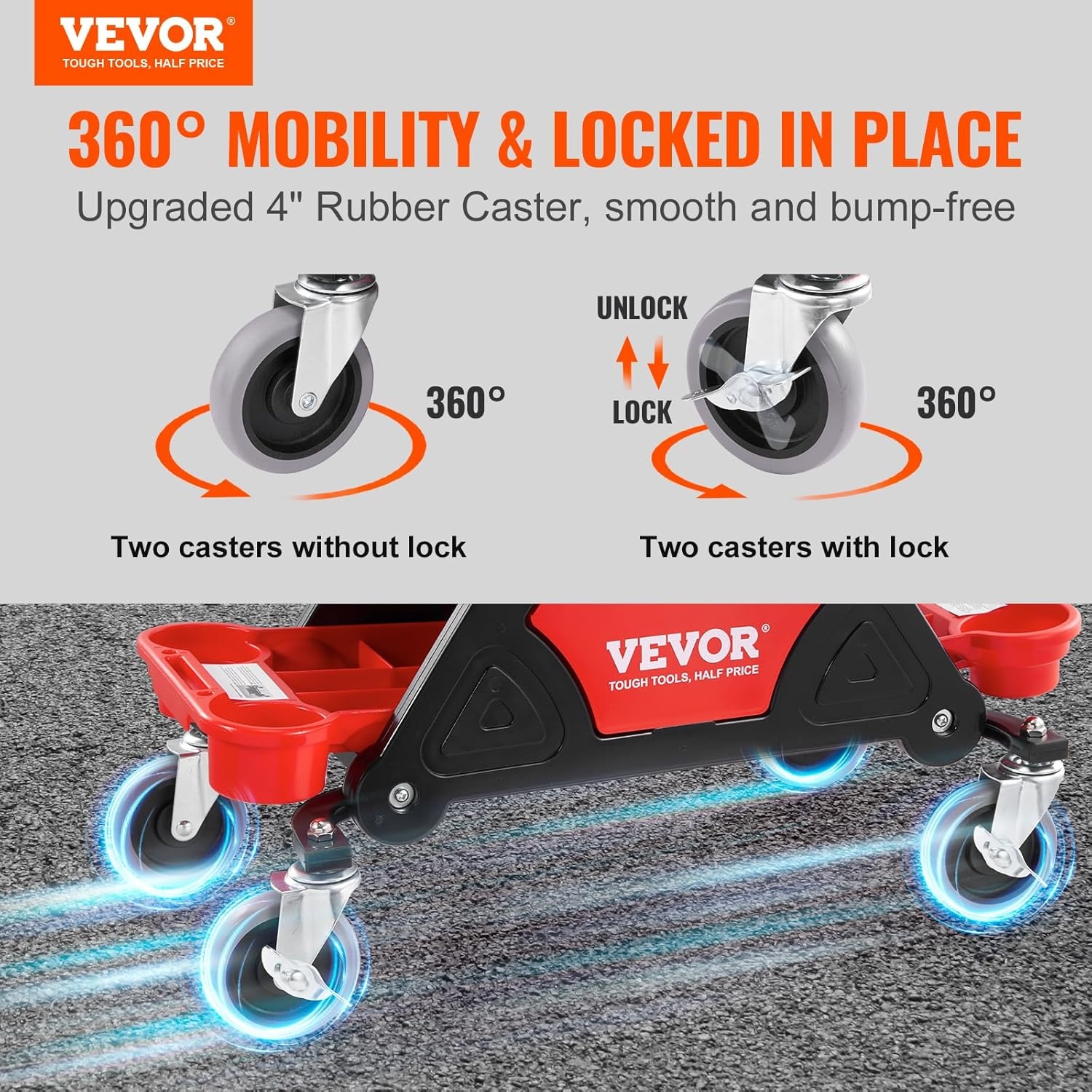 VEVOR Werkplaatskruk, rolkruk, 640 x 335 x 390 mm, 136 kg belastbaar, werkplaats, rolstoel, montagekruk, garagekruk, werkkruk, stoelzitting incl. opbergdoos en pallets, mobiel