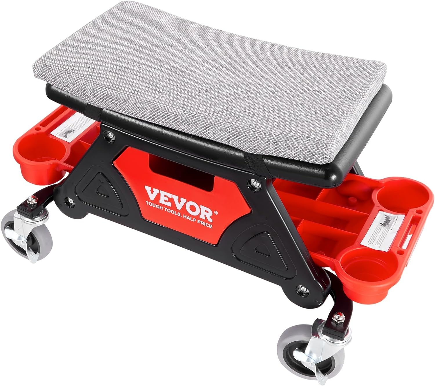 VEVOR Werkplaatskruk, rolkruk, 640 x 335 x 390 mm, 136 kg belastbaar, werkplaats, rolstoel, montagekruk, garagekruk, werkkruk, stoelzitting incl. opbergdoos en pallets, mobiel