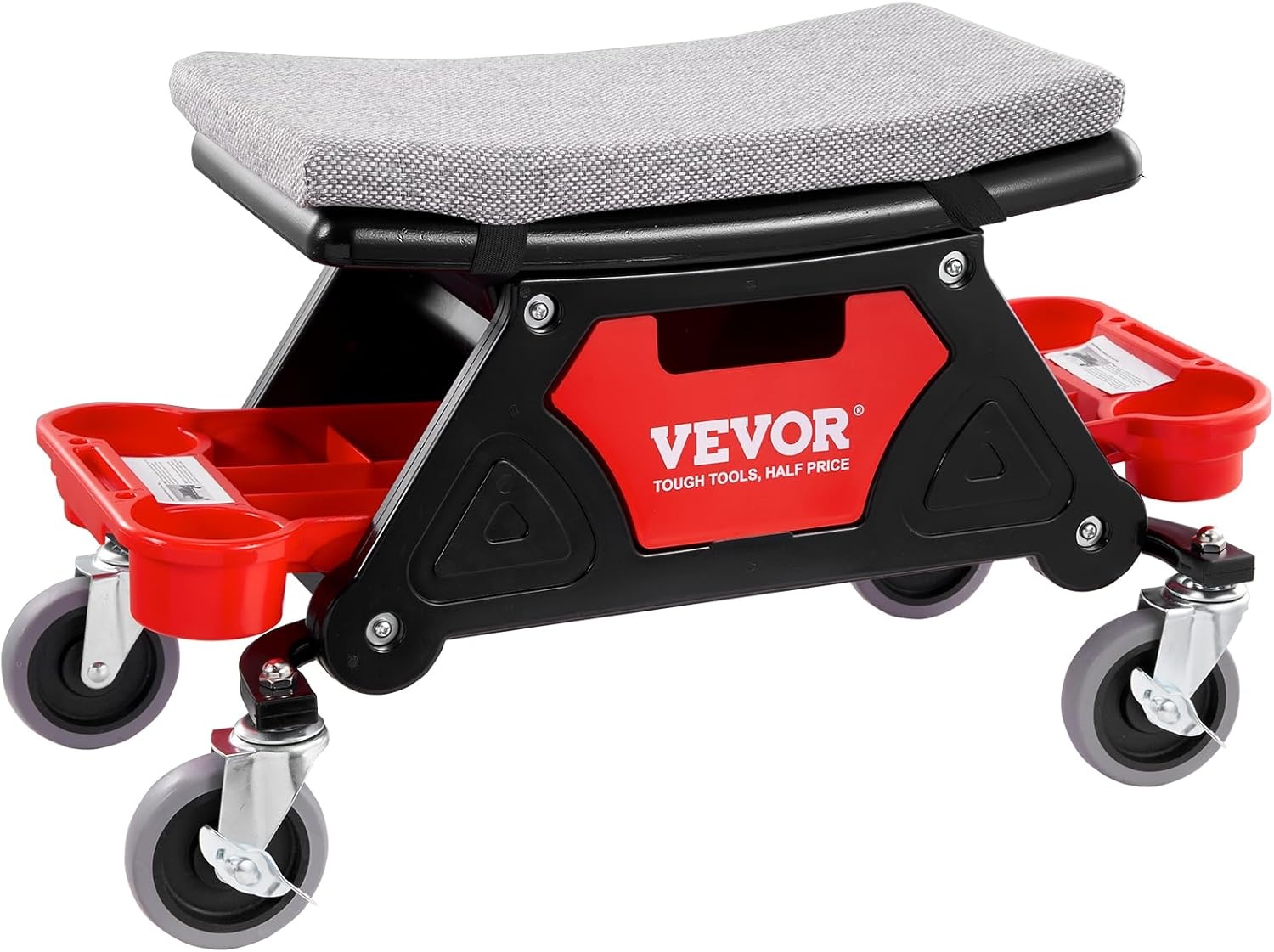 VEVOR Werkplaatskruk, rolkruk, 640 x 335 x 390 mm, 136 kg belastbaar, werkplaats, rolstoel, montagekruk, garagekruk, werkkruk, stoelzitting incl. opbergdoos en pallets, mobiel