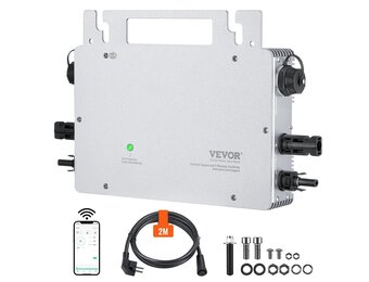 VEVOR Micro Solar netomvormer, 800 W, IP67, aluminiumlegering, DC18-50V, bedrijfsspanning met netsnoer, antenne, wifi-app, voor zonnepaneelsystemen
