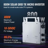 VEVOR Micro Solar netomvormer, 800 W, IP67, aluminiumlegering, DC18-50V, bedrijfsspanning met netsnoer, antenne, wifi-app, voor zonnepaneelsystemen