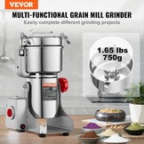 VEVOR Elektrische Graanmolen 750g - 2000W - RVS - Zilver
