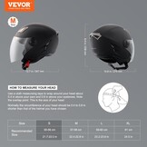 VEVOR 3/4-Face Motorhelm - Zwarte Motorhelm met Bluetooth-slot en Verstelbaar Vizier