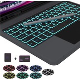 ROOFEI Toetsenbordhoes voor Galaxy Tab S9 FE 10,9 inch/S9 11 inch: 7-kleurige verlichting Duits QWERTZ-lay-out toetsenbord met touchpad | Tab S9 2023 draadloos toetsenbord beschermhoes met S Pen