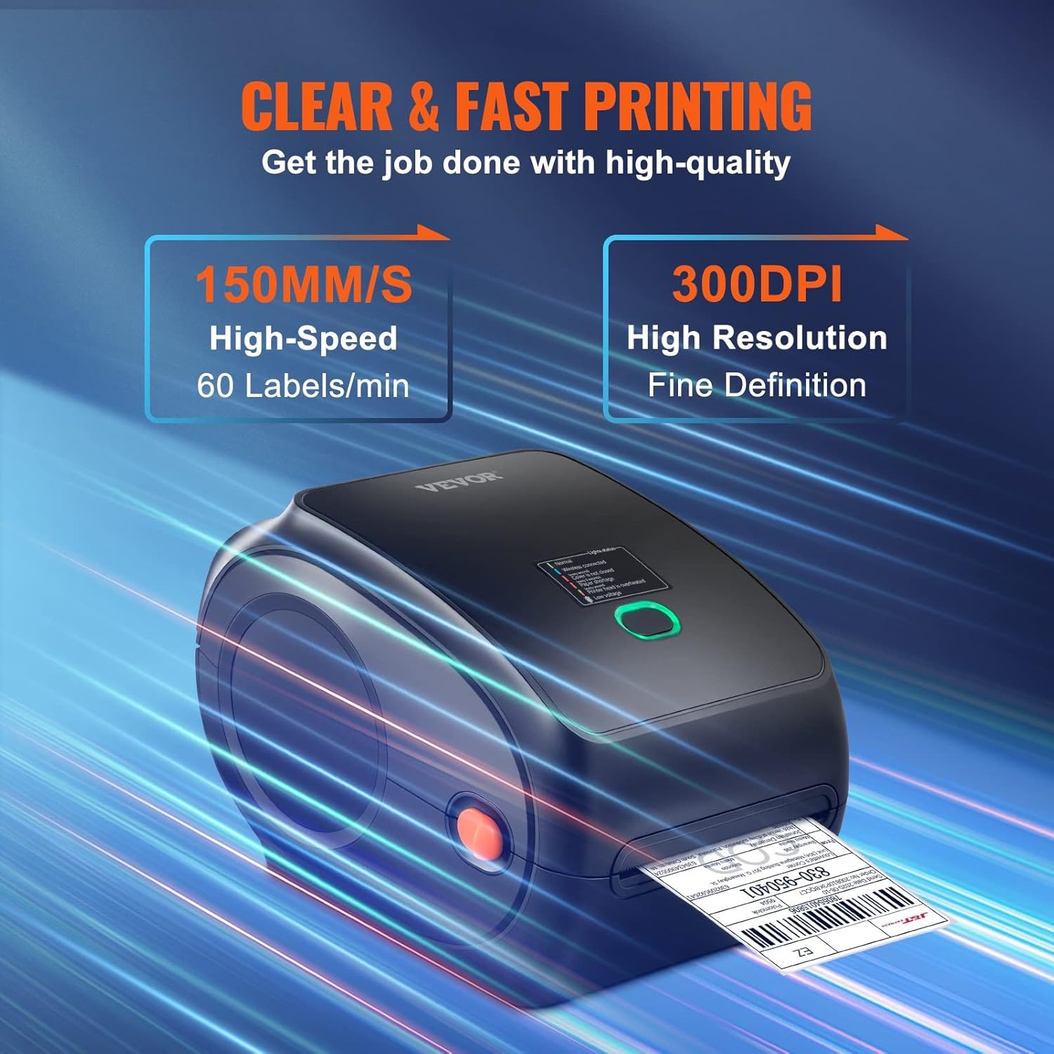 VEVOR Bluetooth label printer, HD (300DPI) DHL label printer, automatic label recognition, supports Windows/MacOS/Linux/Chromebook, suitable for Amazon, Ebay, Etsy, etc