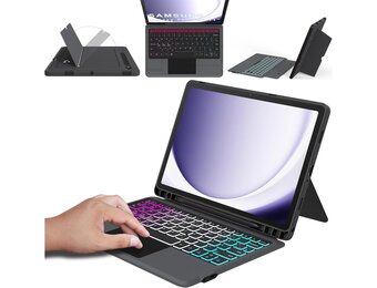 Hoes met QWERTZ Toetsenbord voor Samsung Galaxy Tab A9 Plus 11 Inch met Trackpad en Verstelbare Kickstand - Grijs