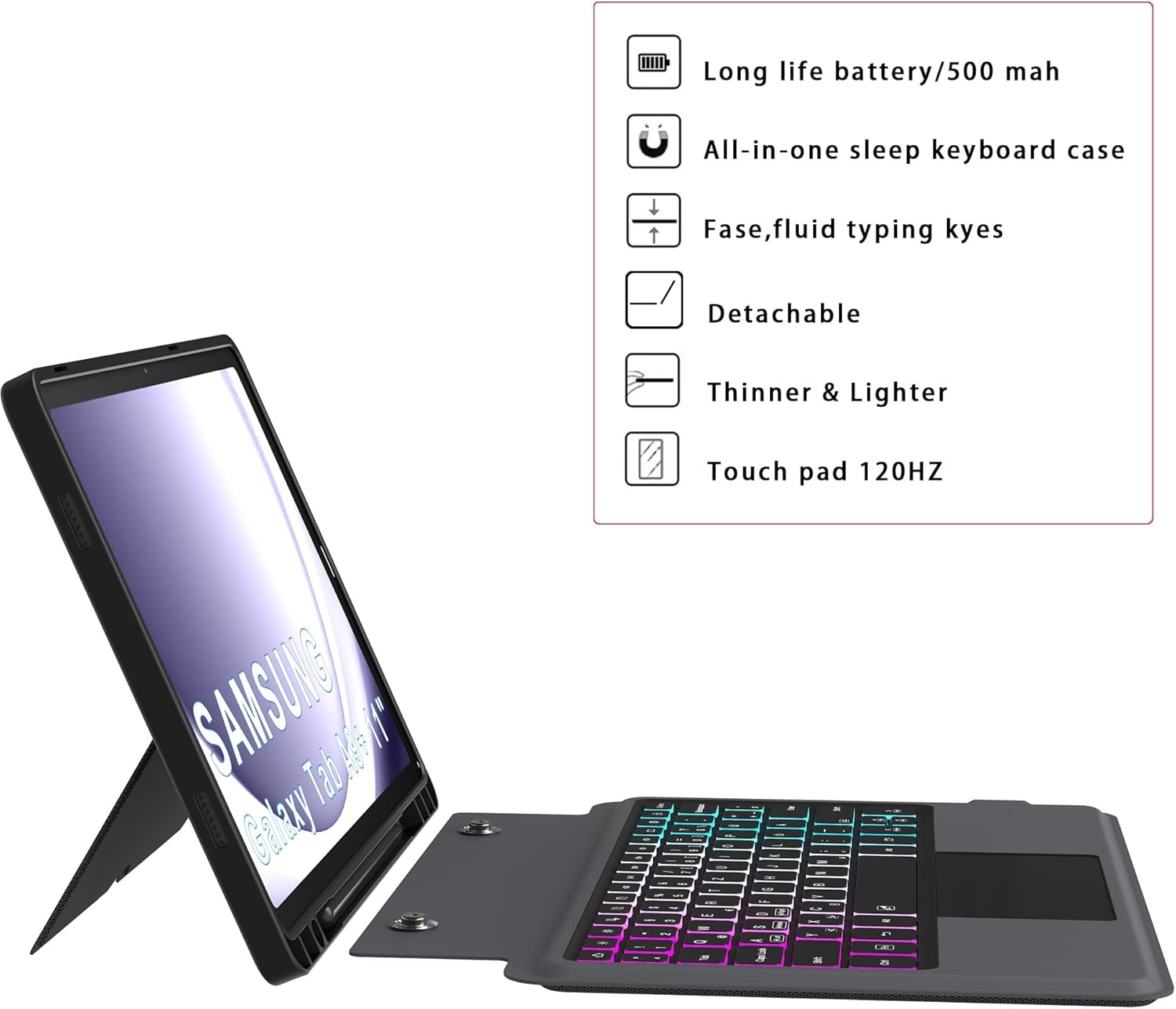 Hoes met QWERTZ Toetsenbord voor Samsung Galaxy Tab A9 Plus 11 Inch met Trackpad en Verstelbare Kickstand - Grijs
