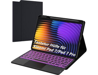 ROOFEI For Xiaomi Pad 7/Pad 7 Pro 11.2 Inch Case with Keyboard: 7-Colour Lighting, Smart Touchpad, Removable QWERTZ Layout Keyboard Case with Pen Holder for Xiaomi Pad 7/Pad 7 Pro 11.2 Inch 2024