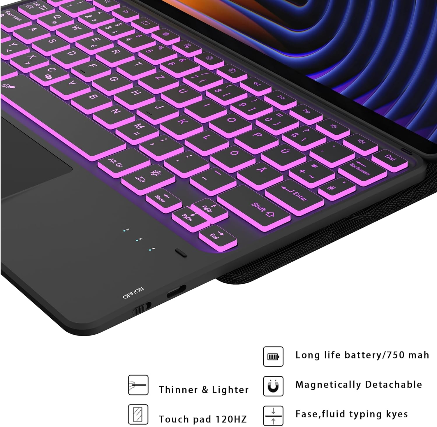 ROOFEI For Xiaomi Pad 7/Pad 7 Pro 11.2 Inch Case with Keyboard: 7-Colour Lighting, Smart Touchpad, Removable QWERTZ Layout Keyboard Case with Pen Holder for Xiaomi Pad 7/Pad 7 Pro 11.2 Inch 2024