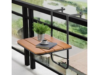 VEVOR Balkonhangtafel, 63,5 x 61 cm opvouwbare balkonrelingtafel, outdoor serveerbar, ruimtebesparend bureau, 4 niveaus verstelbaar, geschikt voor reling van 2,5 cm tot 21 cm, voor tuin, terras - Maat 595 x 620 x 800 mm
