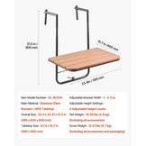 VEVOR Balkonhangtafel, 63,5 x 61 cm opvouwbare balkonrelingtafel, outdoor serveerbar, ruimtebesparend bureau, 4 niveaus verstelbaar, geschikt voor reling van 2,5 cm tot 21 cm, voor tuin, terras - Maat 595 x 620 x 800 mm