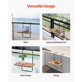 VEVOR Balkonhangtafel, 63,5 x 61 cm opvouwbare balkonrelingtafel, outdoor serveerbar, ruimtebesparend bureau, 4 niveaus verstelbaar, geschikt voor reling van 2,5 cm tot 21 cm, voor tuin, terras - Maat 595 x 620 x 800 mm