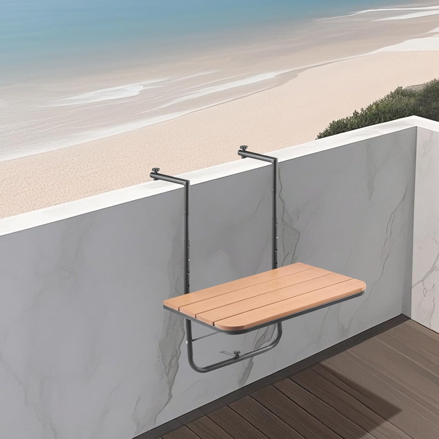VEVOR Balkonhangtafel, 63,5 x 61 cm opvouwbare balkonrelingtafel, outdoor serveerbar, ruimtebesparend bureau, 4 niveaus verstelbaar, geschikt voor reling van 2,5 cm tot 21 cm, voor tuin, terras - Maat 595 x 620 x 800 mm