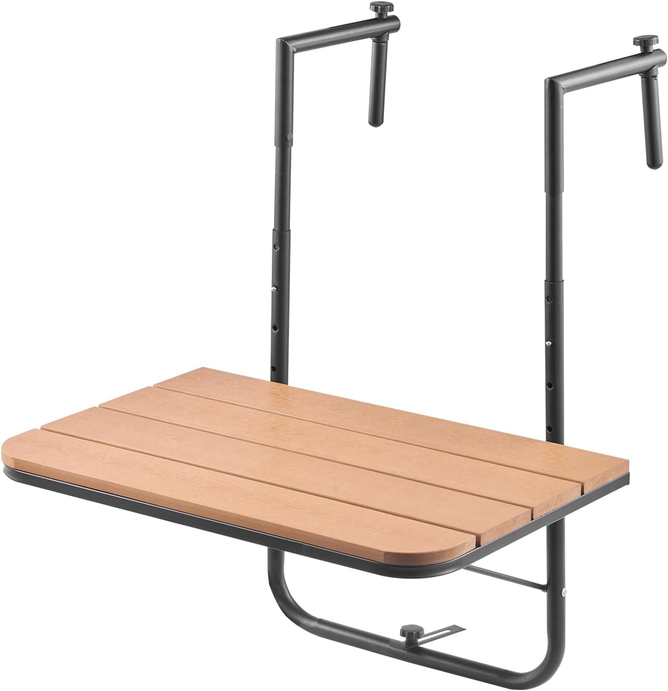 VEVOR Balkonhangtafel, 63,5 x 61 cm opvouwbare balkonrelingtafel, outdoor serveerbar, ruimtebesparend bureau, 4 niveaus verstelbaar, geschikt voor reling van 2,5 cm tot 21 cm, voor tuin, terras - Maat 595 x 620 x 800 mm