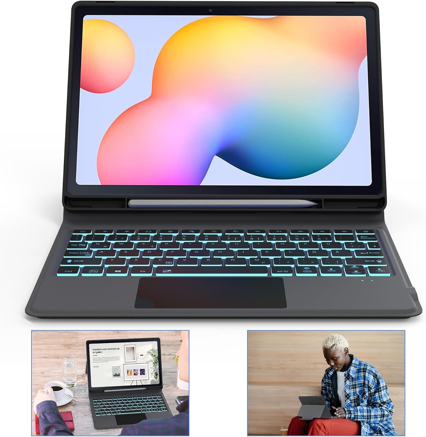 ROOFEI Toetsenbordhoes met toetsenbord en touchpad voor Samsung Galaxy Tab S6 Lite 10.4 inch (2020/2022) - QWERTZ Duits