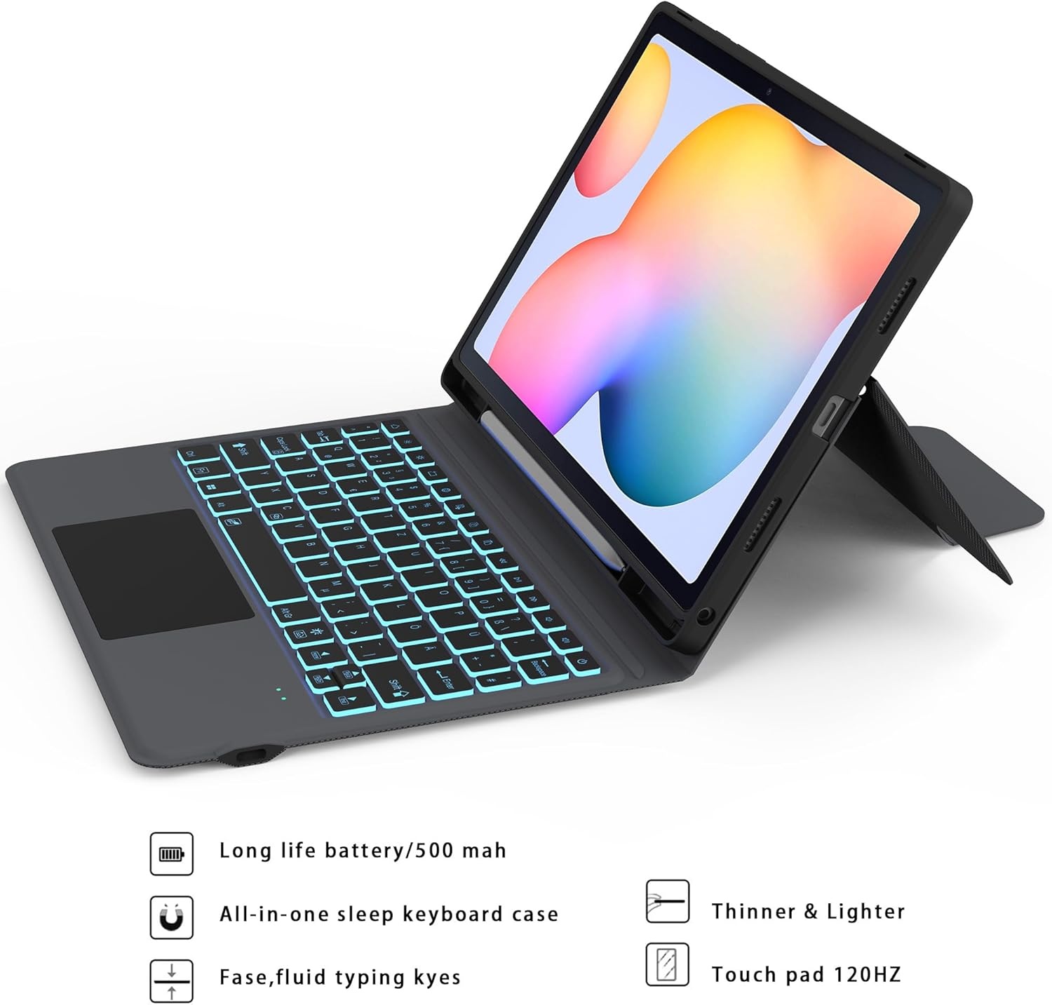 ROOFEI Toetsenbordhoes met toetsenbord en touchpad voor Samsung Galaxy Tab S6 Lite 10.4 inch (2020/2022) - QWERTZ Duits